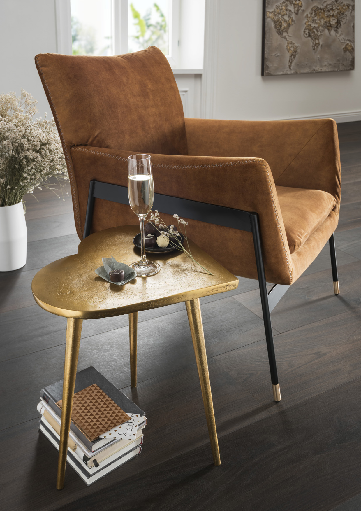Beistelltisch HEARTBREAKER | Herzform 43 x 41 cm | Metall vintage-gold