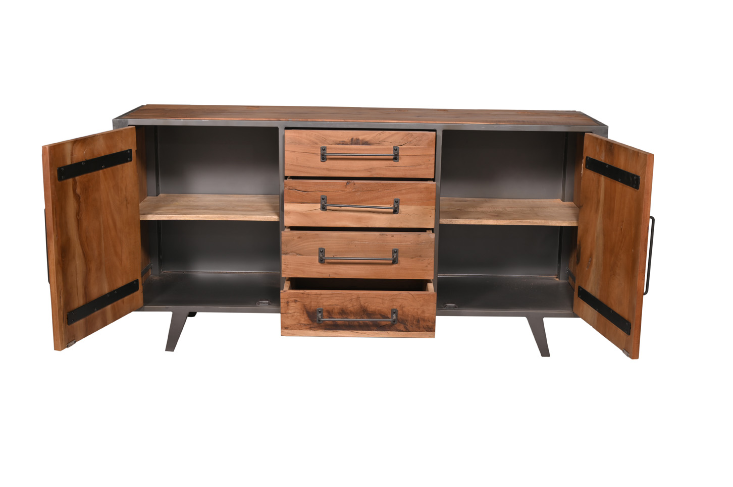 Sideboard OLDWOOD | recyceltes Altholz | Metall gun-metal | 160 cm breit