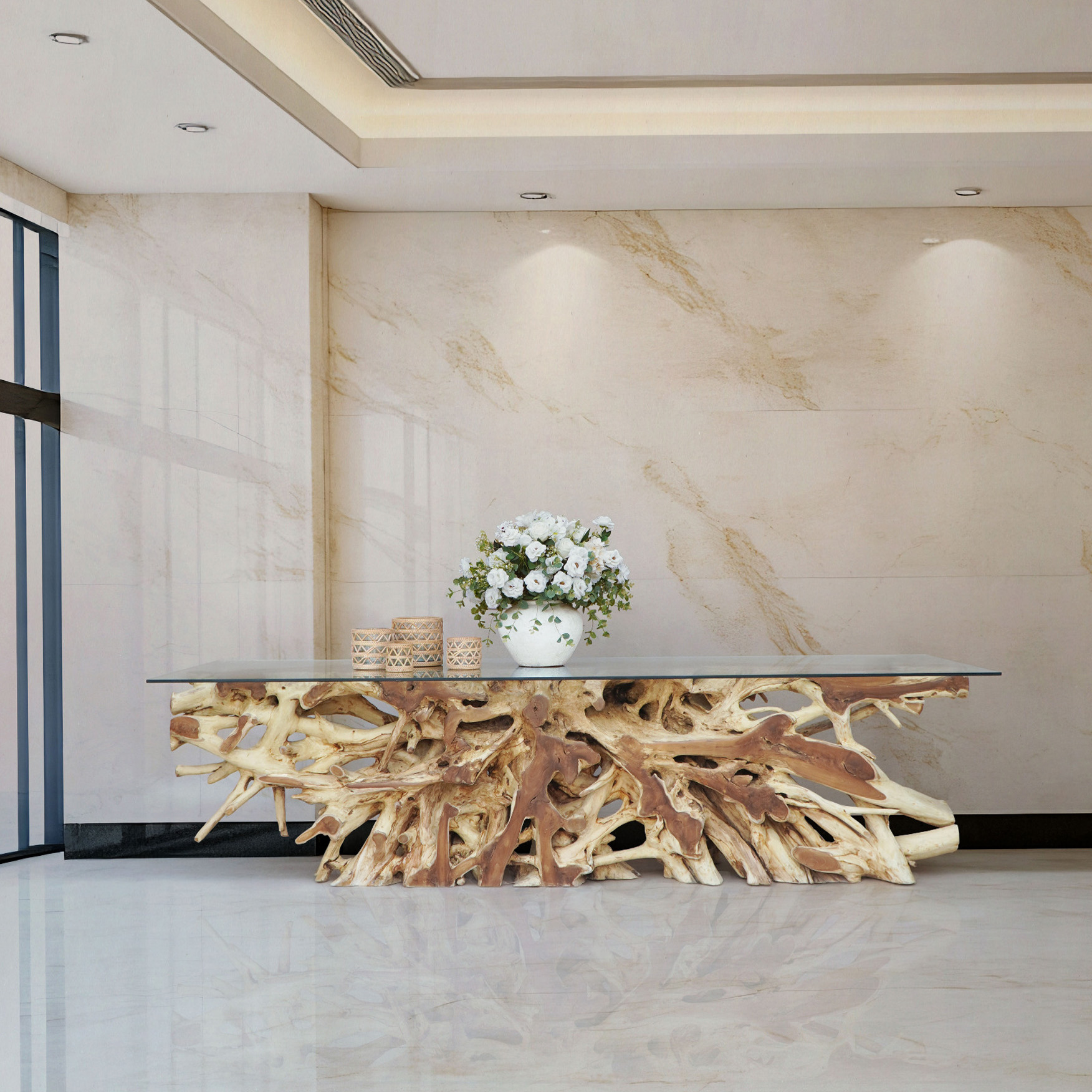 Wurzelkonsole | FOYER  | Teakholz | ca. 300 cm breit