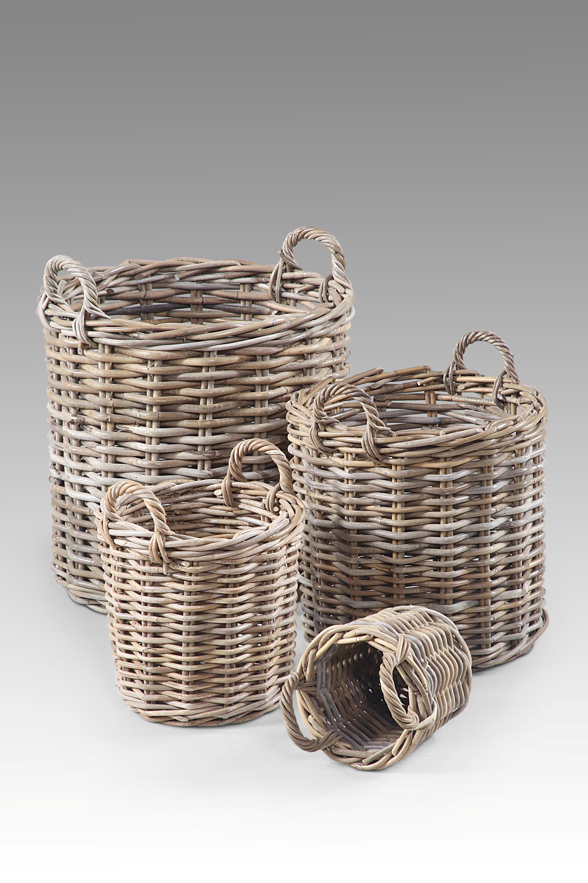 Korb-Set 4-teilig | BALI | Rattan grau | rund 20 - 50 cm