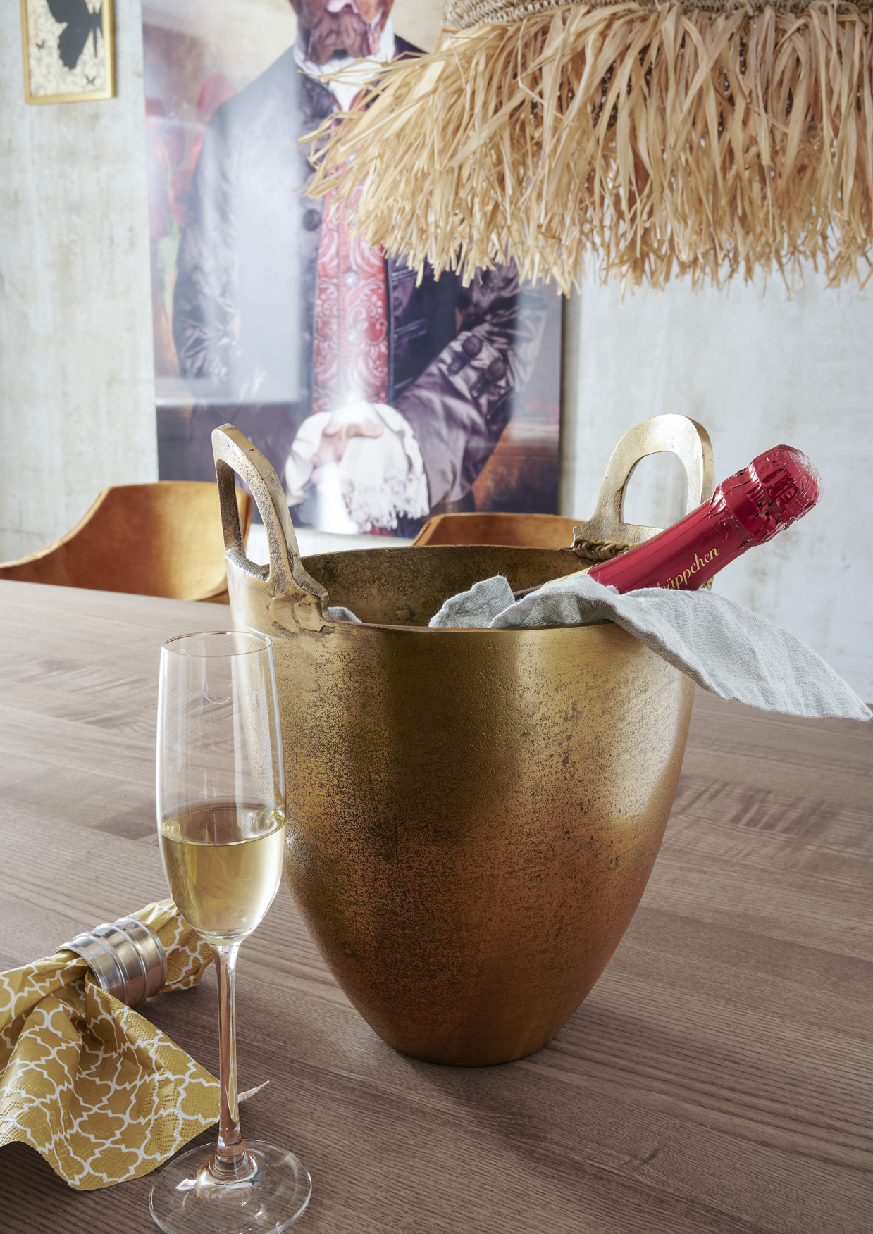 Champagner/Wein- Kühler BUCKET | small | Aluminium vintage antik-gold