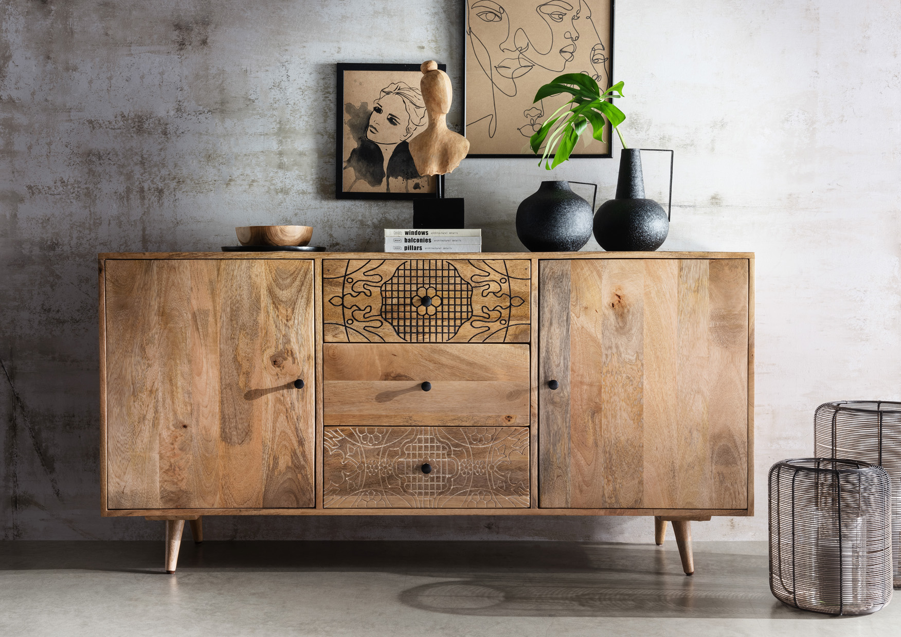 Sideboard LYN | Mangoholz/Altholz massiv | 160 cm