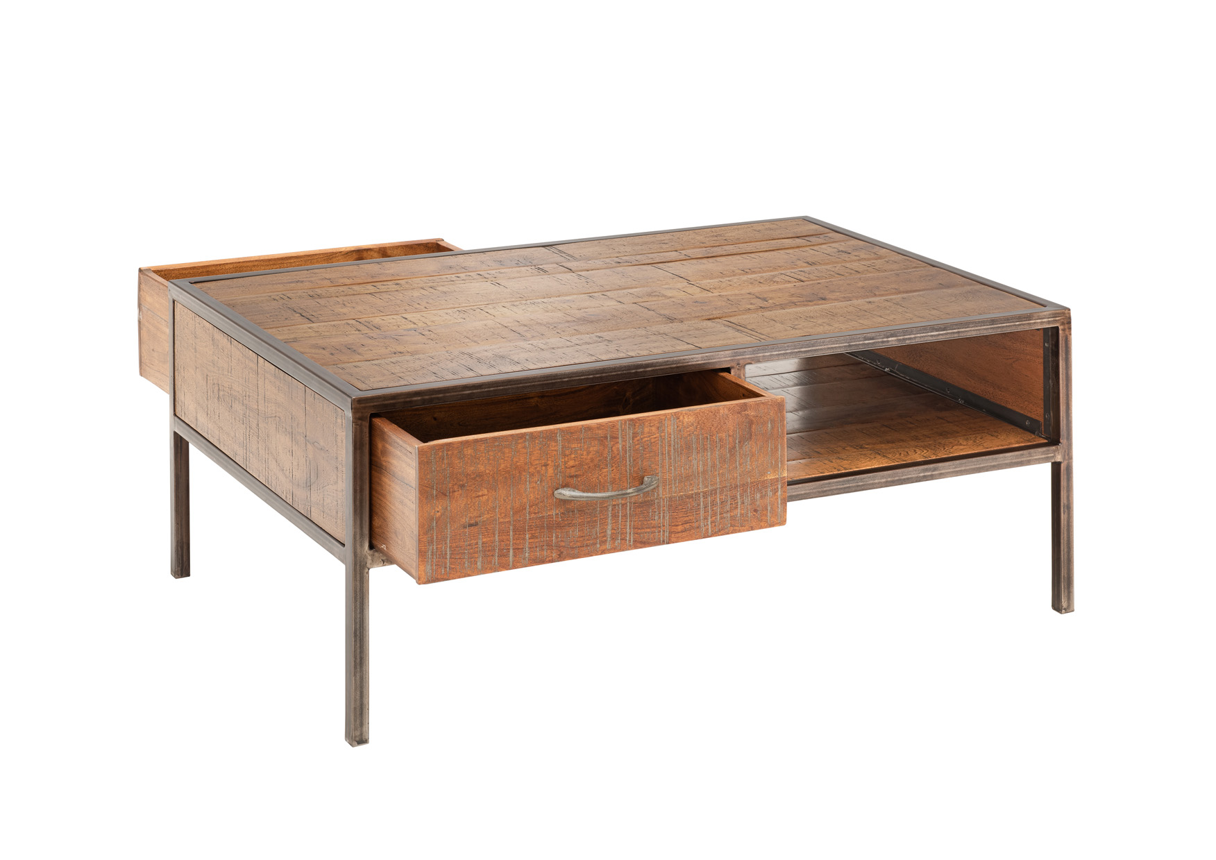 Unikat Couchtisch PRIYA 2 | massives Altholz recycelt | multifarbig | 6 Schubladen