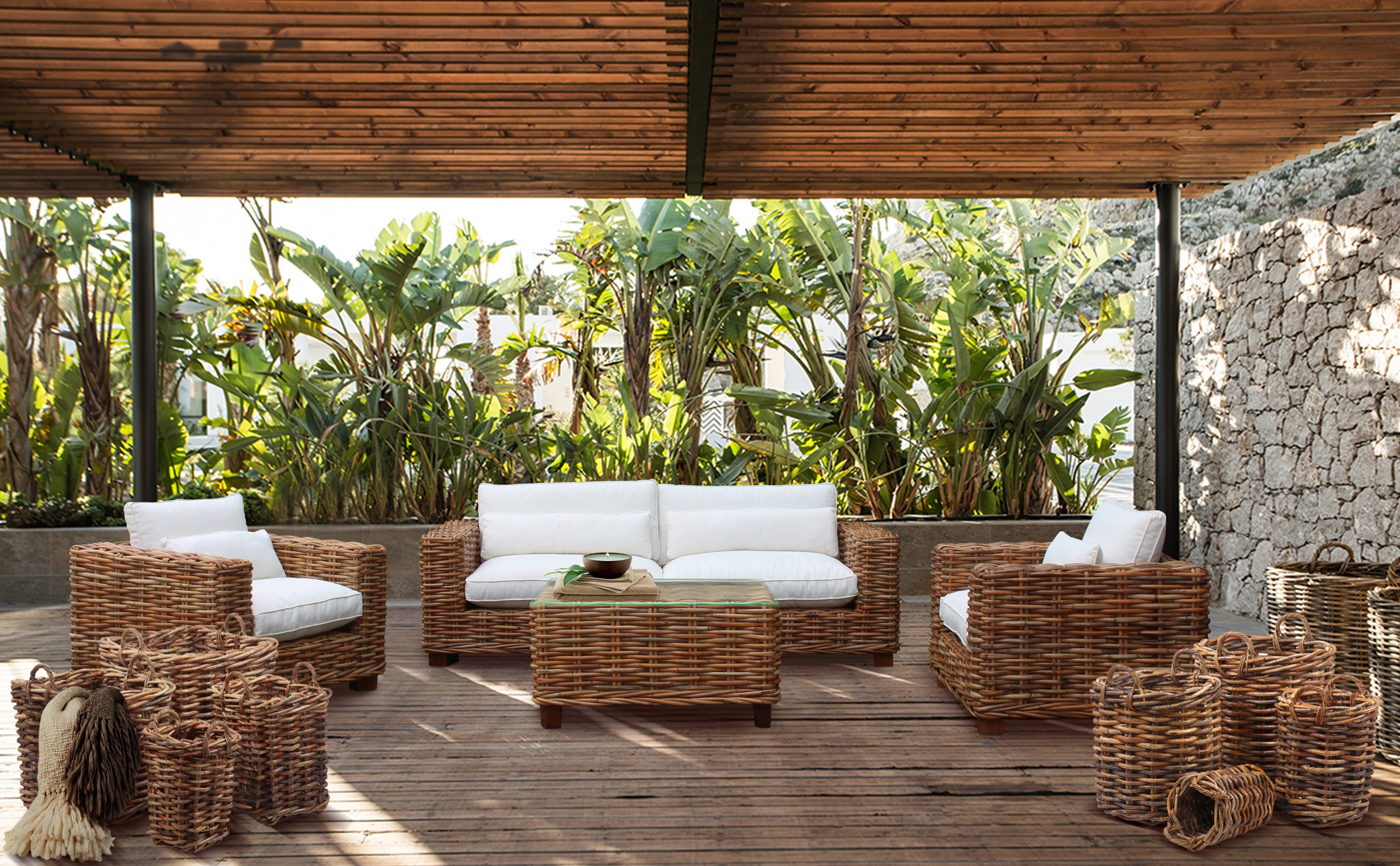 Rattan-Couchtisch | AMALFI | 95 x 70 cm natur