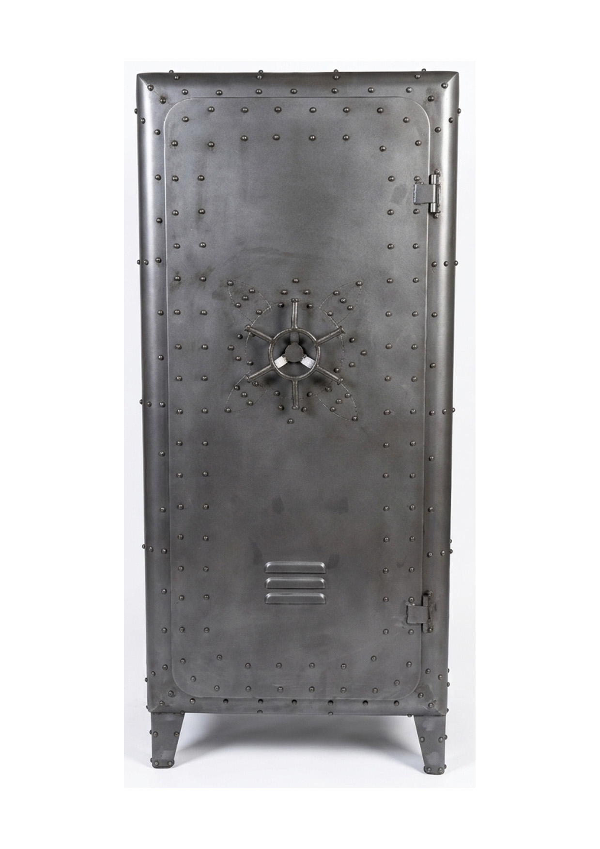Schrank TRESOR | Metall vintage silber | mit Regaleinteilung | BH: ca. 66 x 152 cm