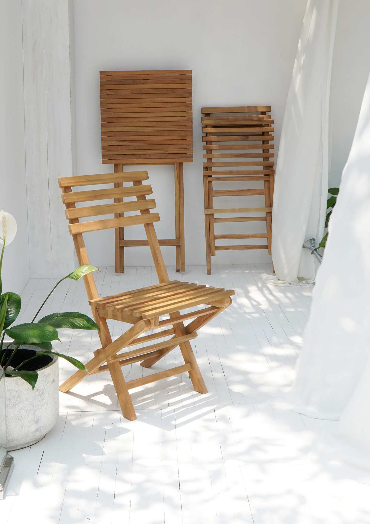 Balkon-Set 3-teilig BISTRO | Teakholz | Tisch + 2 Stühle