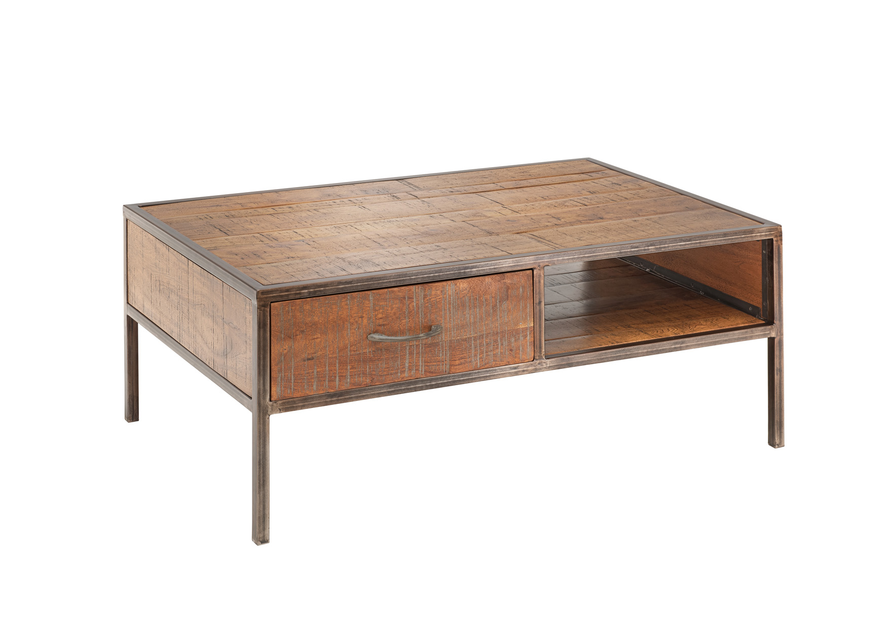 Unikat Couchtisch PRIYA 2 | massives Altholz recycelt | multifarbig | 6 Schubladen