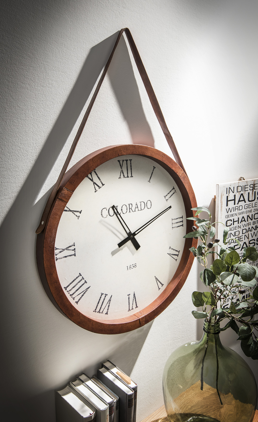 Wanduhr TIMELESS | Lederrahmen | rund: ca. 60 cm