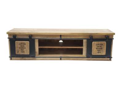 Lowboard MARK Nr.3-MT | Mango massiv/Metall schwarz | 2 Schiebetüren, 4 Schubladen | 180 cm