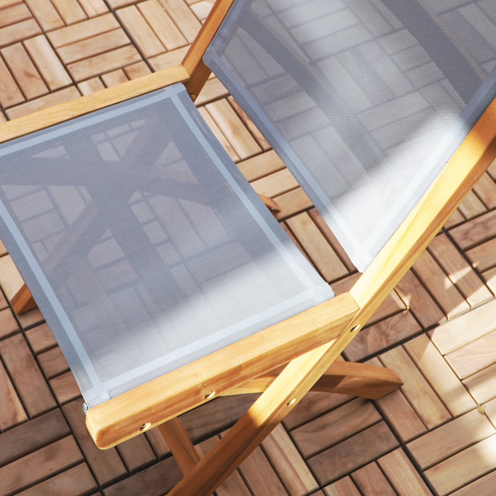 Gartenstuhl LABOBO  | Teak | Textilene grau | klappbar