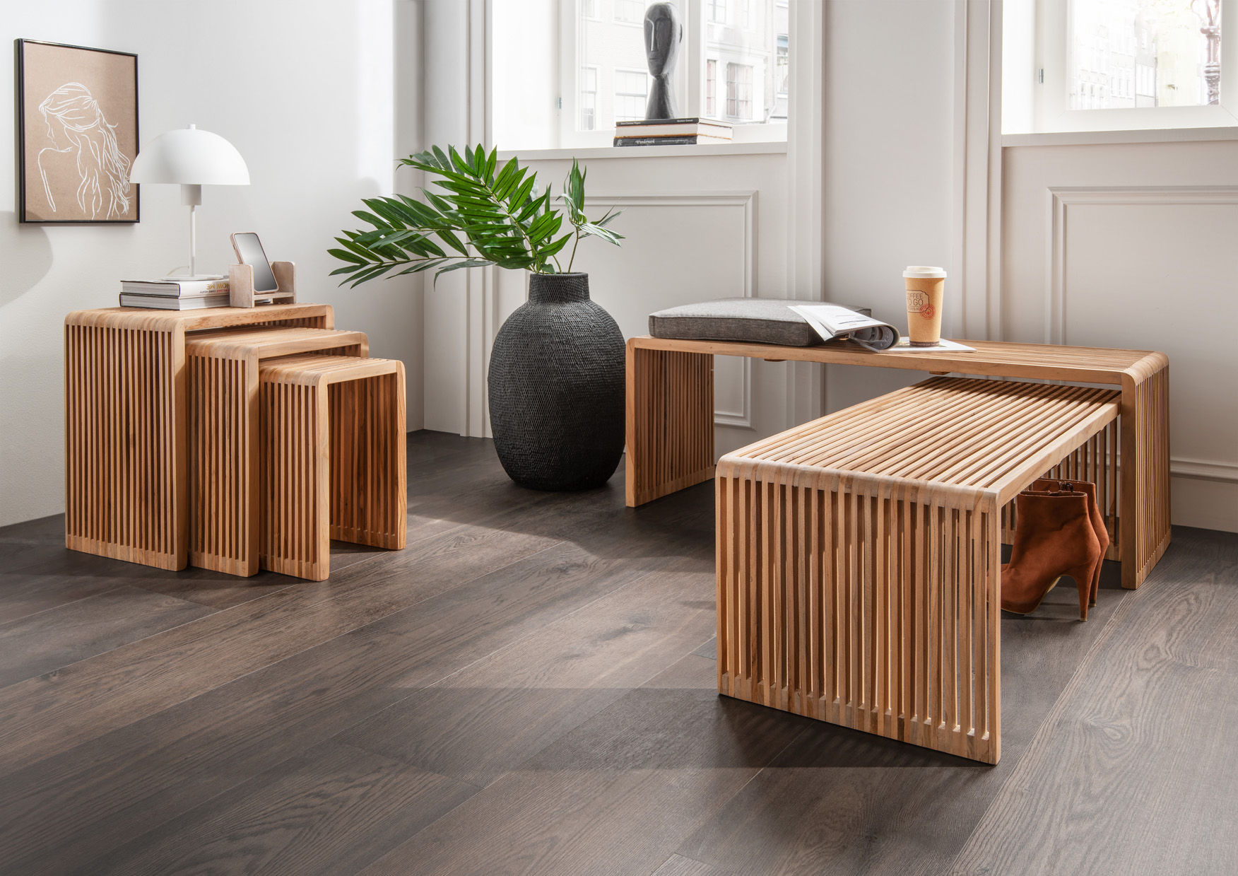 Sitzbank WOODY-1 | 2-er Set | recyceltes Teakholz