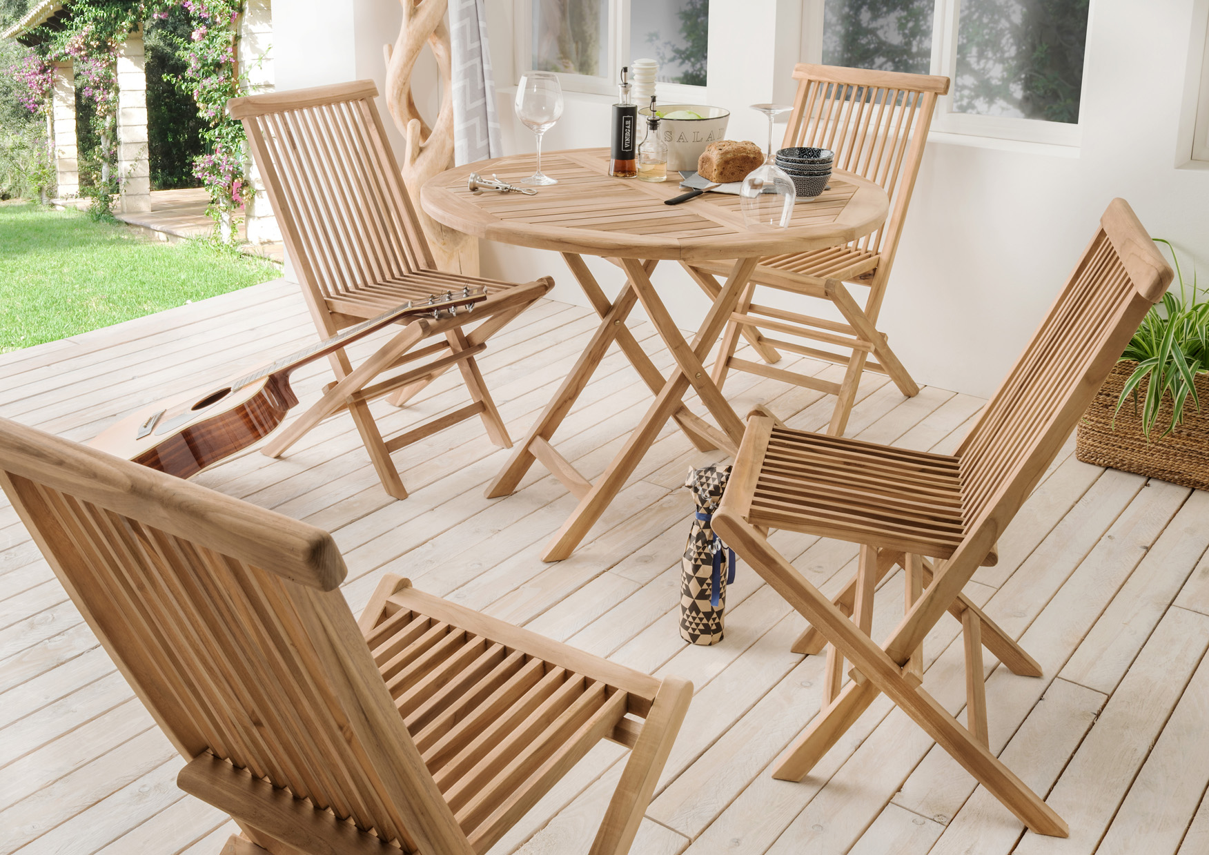 Garten-Esstisch FLEX | Teakholz massiv | rund 90 cm