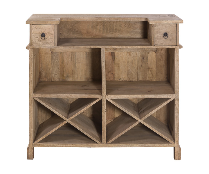 Bar/Ladentheke TASTE-2 | recyceltes Mangoholz | mit Beschriftung und Gebrauchsspuren