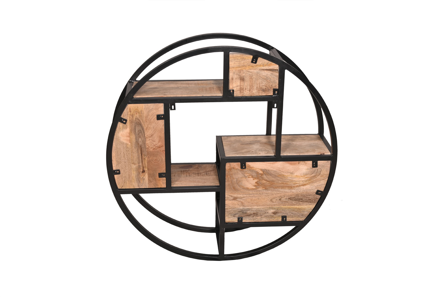 Wandregal CIRCLE | rund ca. 90 cm | Mangoholz natur | Eisen schwarz
