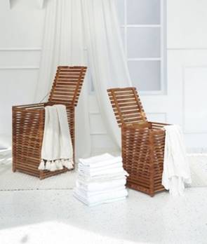 Sauna-Wäschetruhe LINEA  | Teak massiv | 65 cm hoch