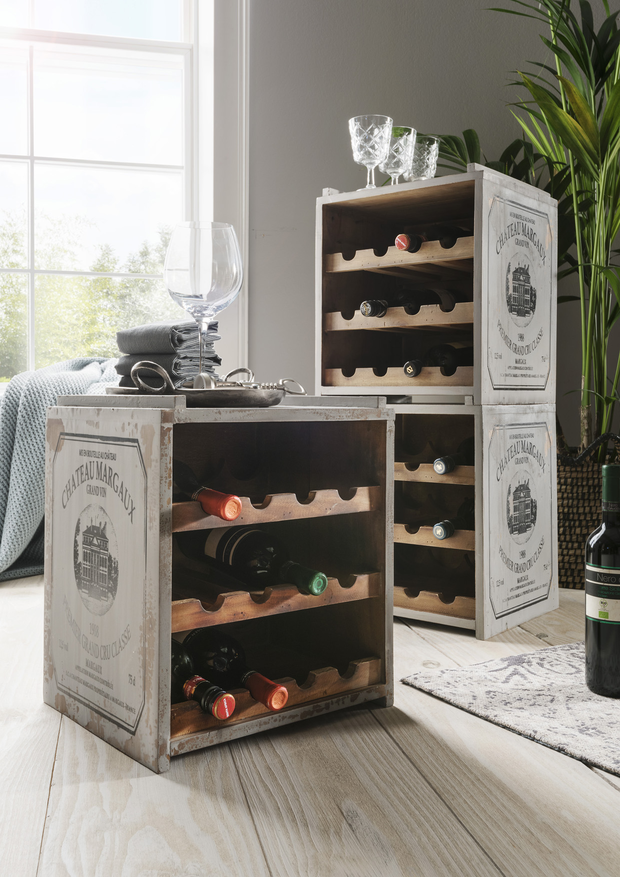 Weinregal stapelbar | VINO | Holz vintage grau