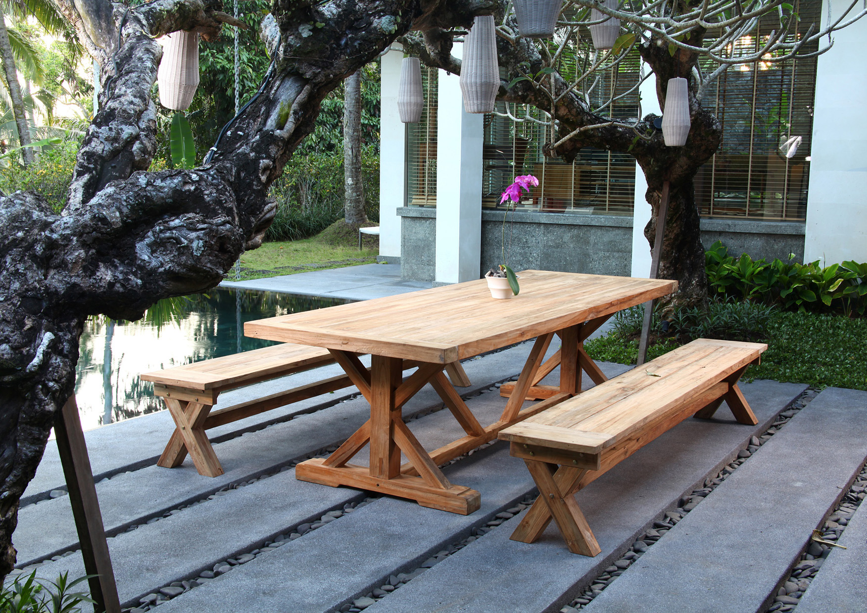 Garten-Esstisch COUNTRY | recyceltes Teakholz massiv | 240 x 100 cm