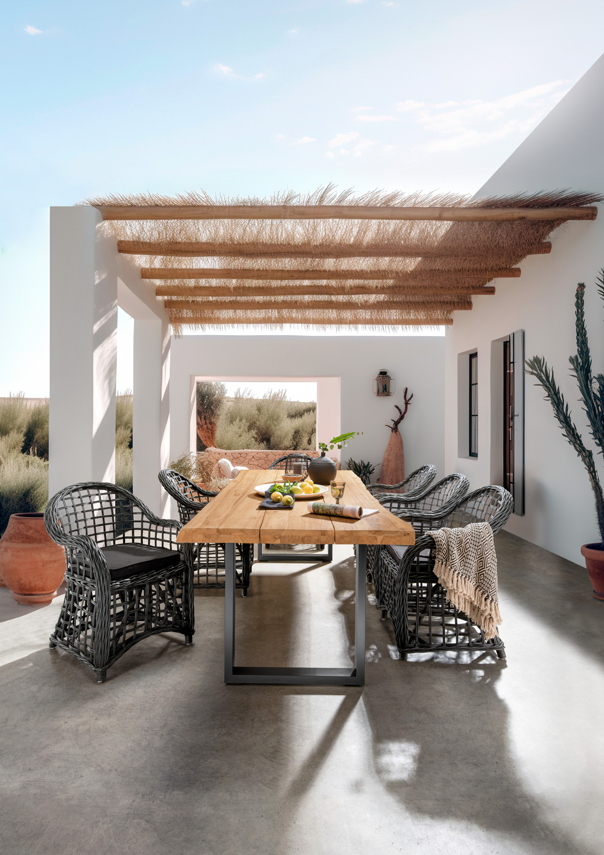 Rattan-Sessel NUSA | schwarz-washed | mit Kissen