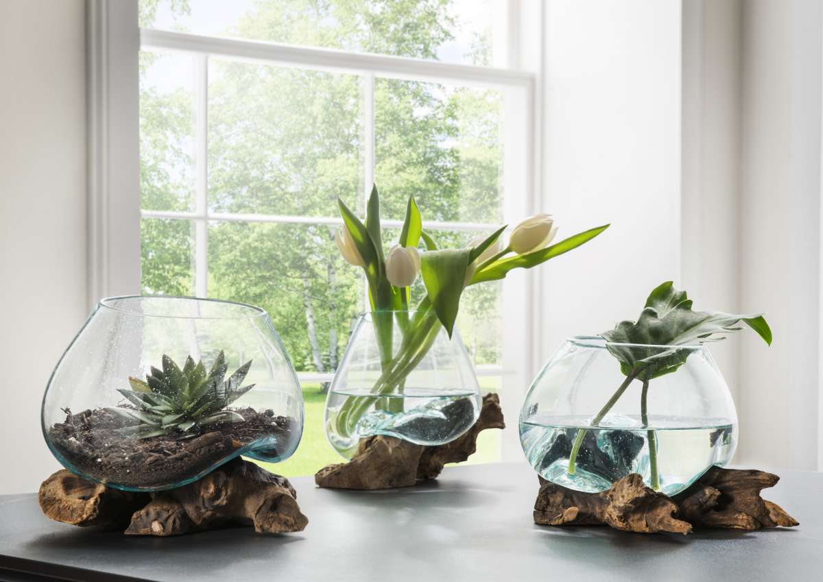 Teak-Dekowurzel DROP-4 | Glas mundgeblasen | ca.20 cm hoch