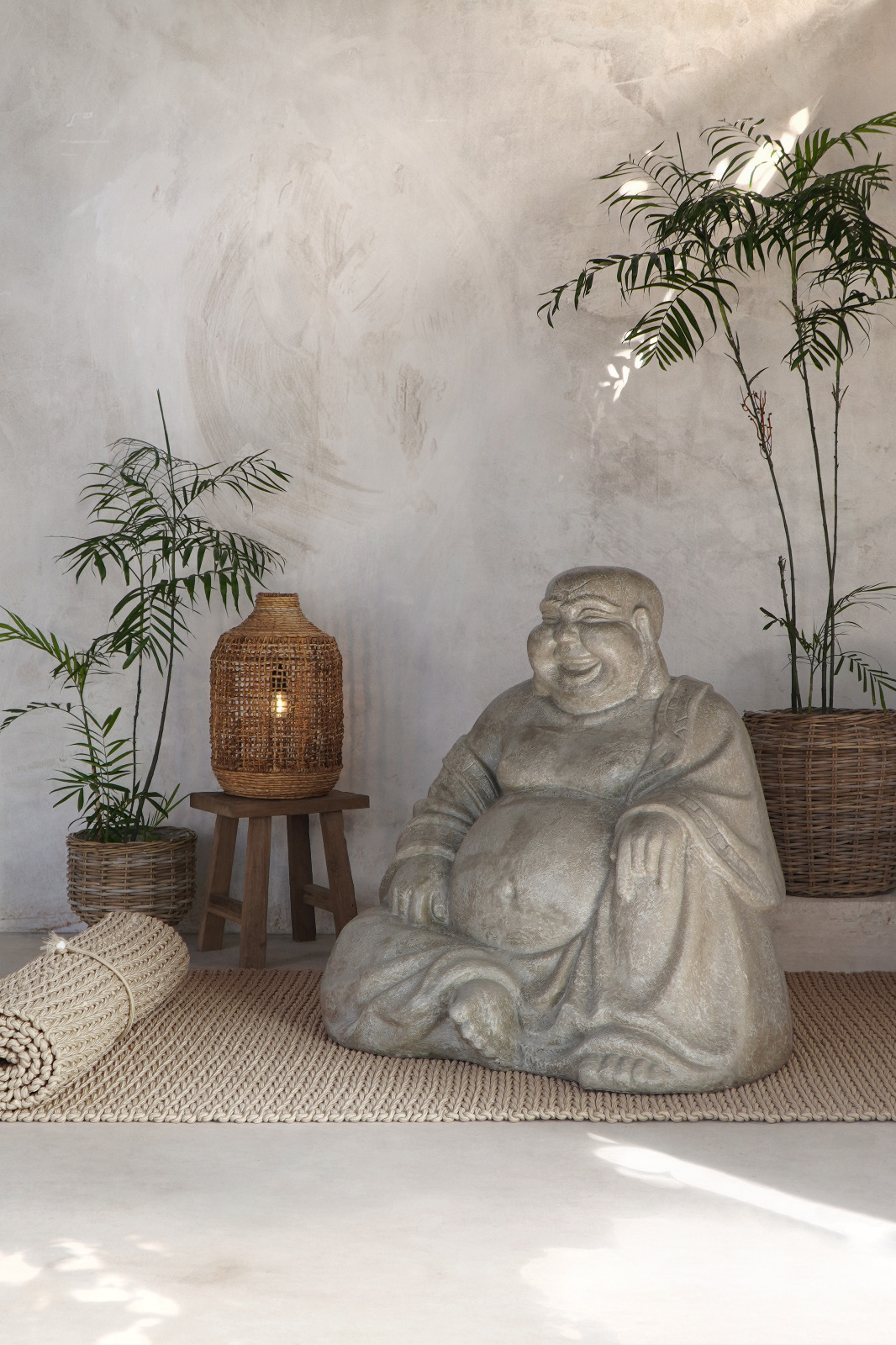 Deko-HAPPY BUDDHA | 110 cm sitzend | natur GRC Beton