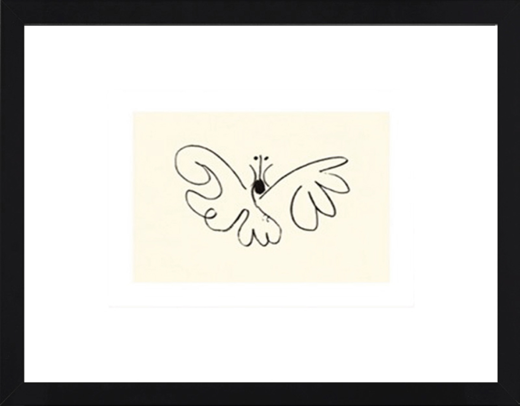 Picasso-Kunstdruck SCHMETTERLING | Holzrahmen schwarz / Kunstglas | 60 x 50 cm