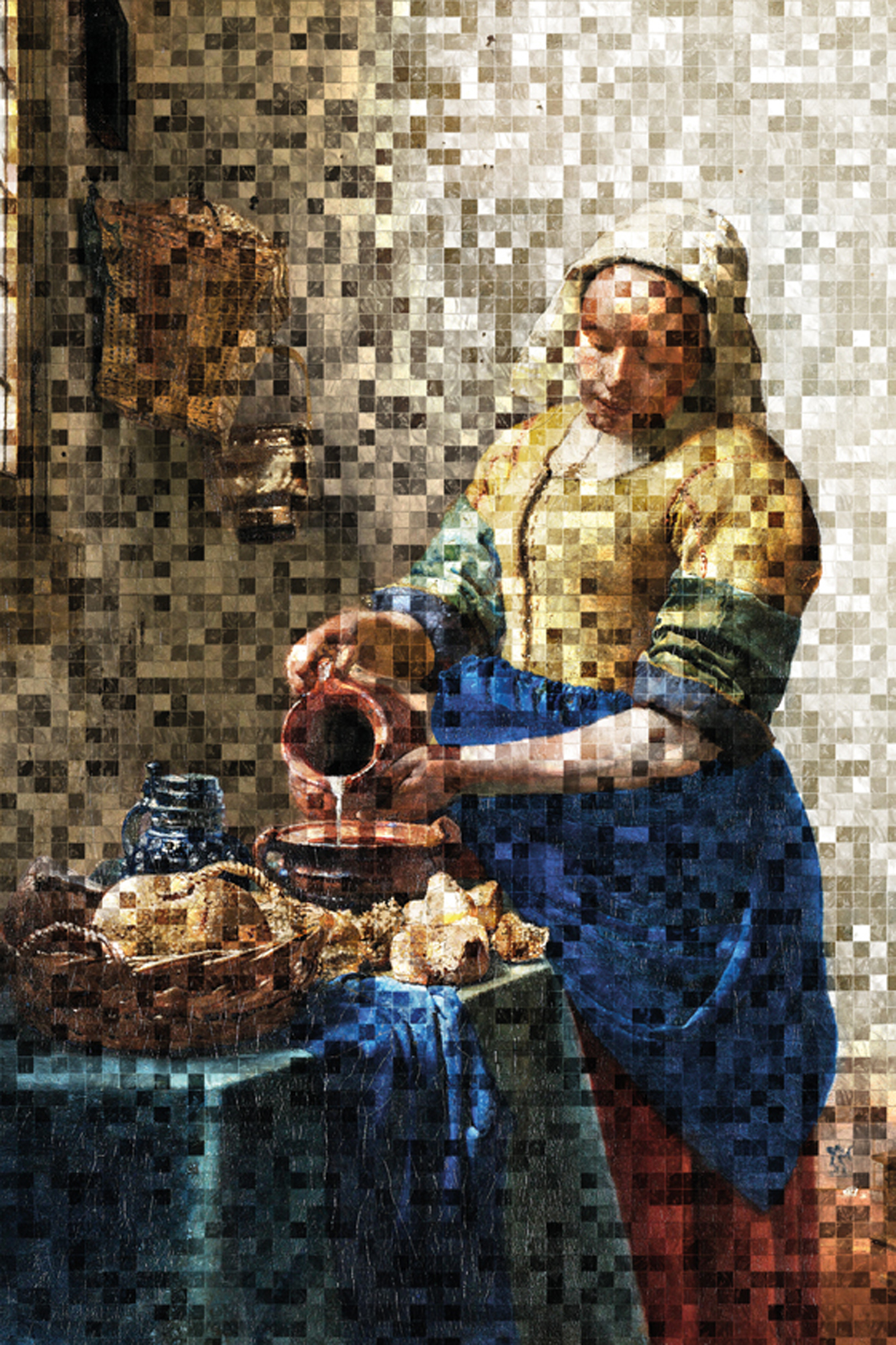 Wandtextil MondiArt | MILKMAID PIXELS | mit Alu-Rahmen | L: 120 x 180 cm