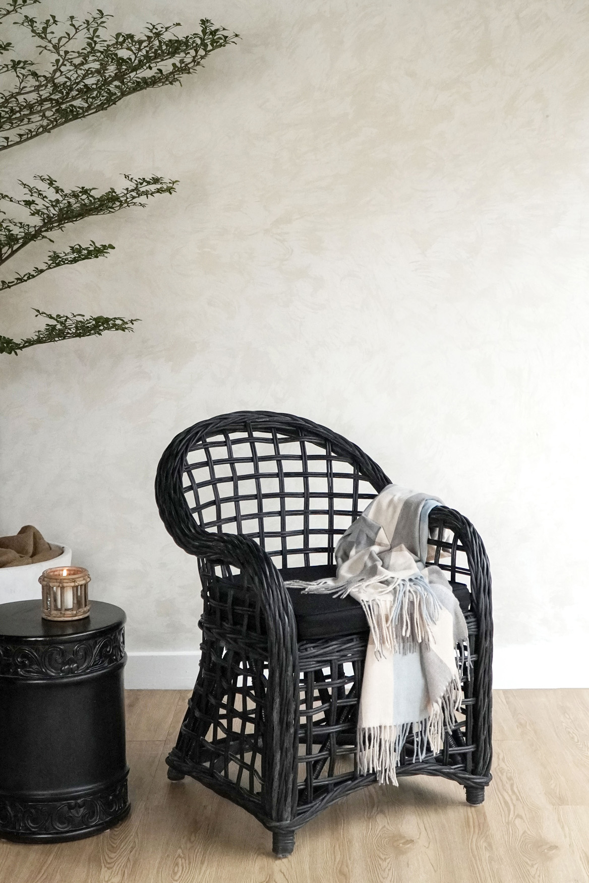 Rattan-Sessel NUSA | schwarz-washed | mit Kissen