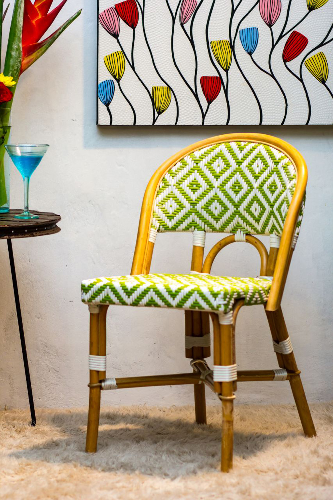 Bistro-Stuhl FASHION | Rattan/Polygeflecht grün/weiß
