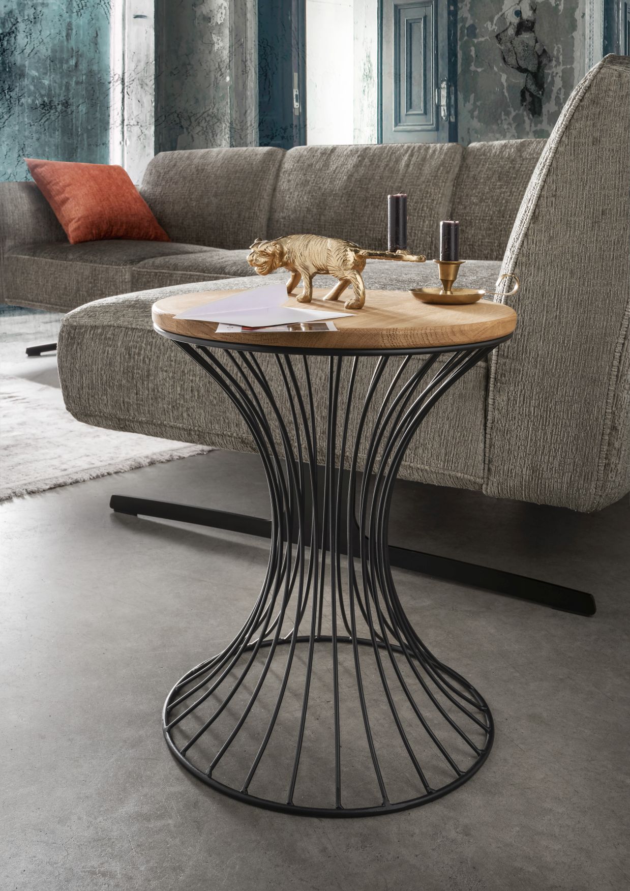 Beistelltisch MIKE | rund 40cm | Wildeiche massiv | Metall schwarz