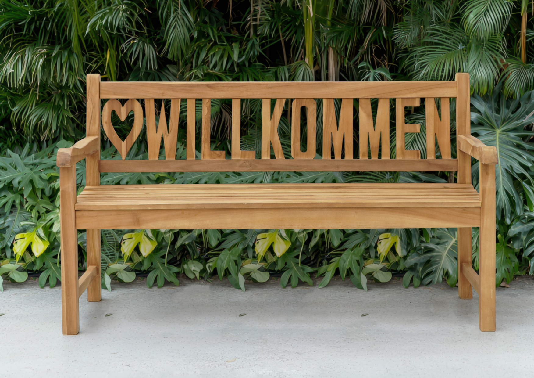Gartenbank ♥WILLKOMMEN | Teakholz | 150 cm