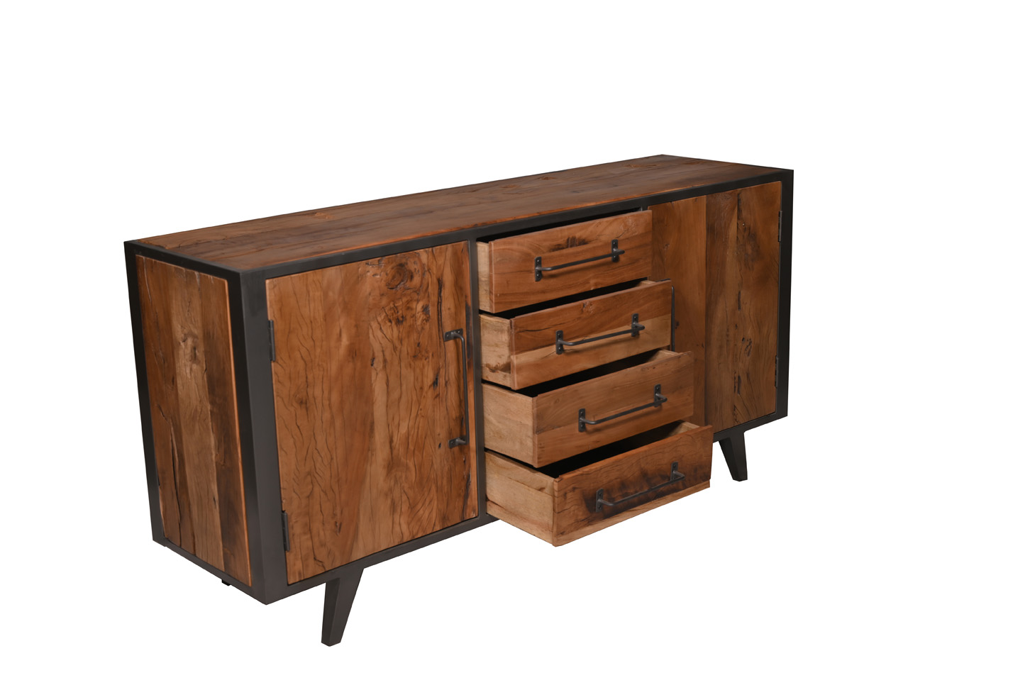 Sideboard OLDWOOD | recyceltes Altholz | Metall gun-metal | 160 cm breit