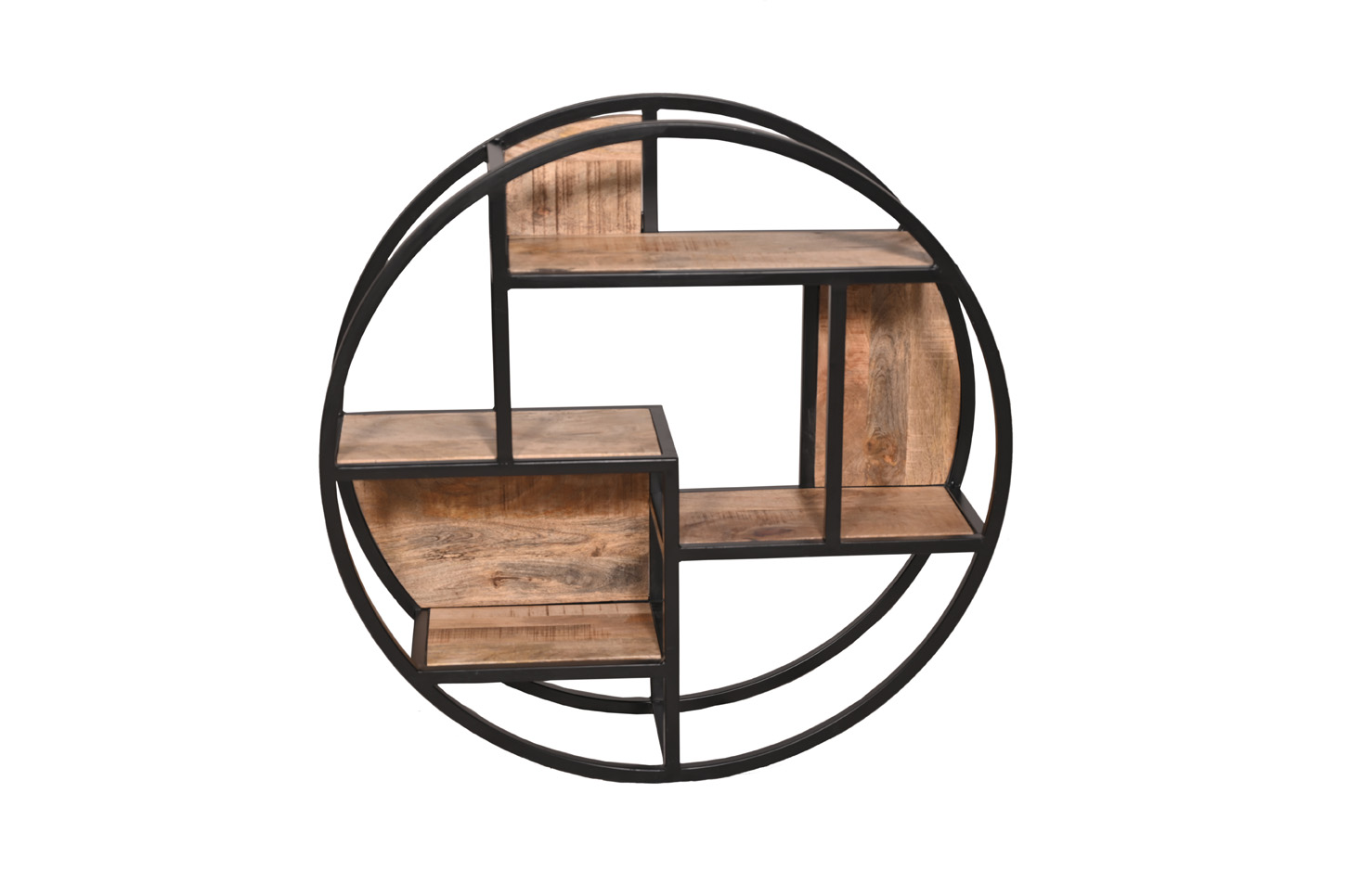 Wandregal CIRCLE | rund ca. 90 cm | Mangoholz natur | Eisen schwarz