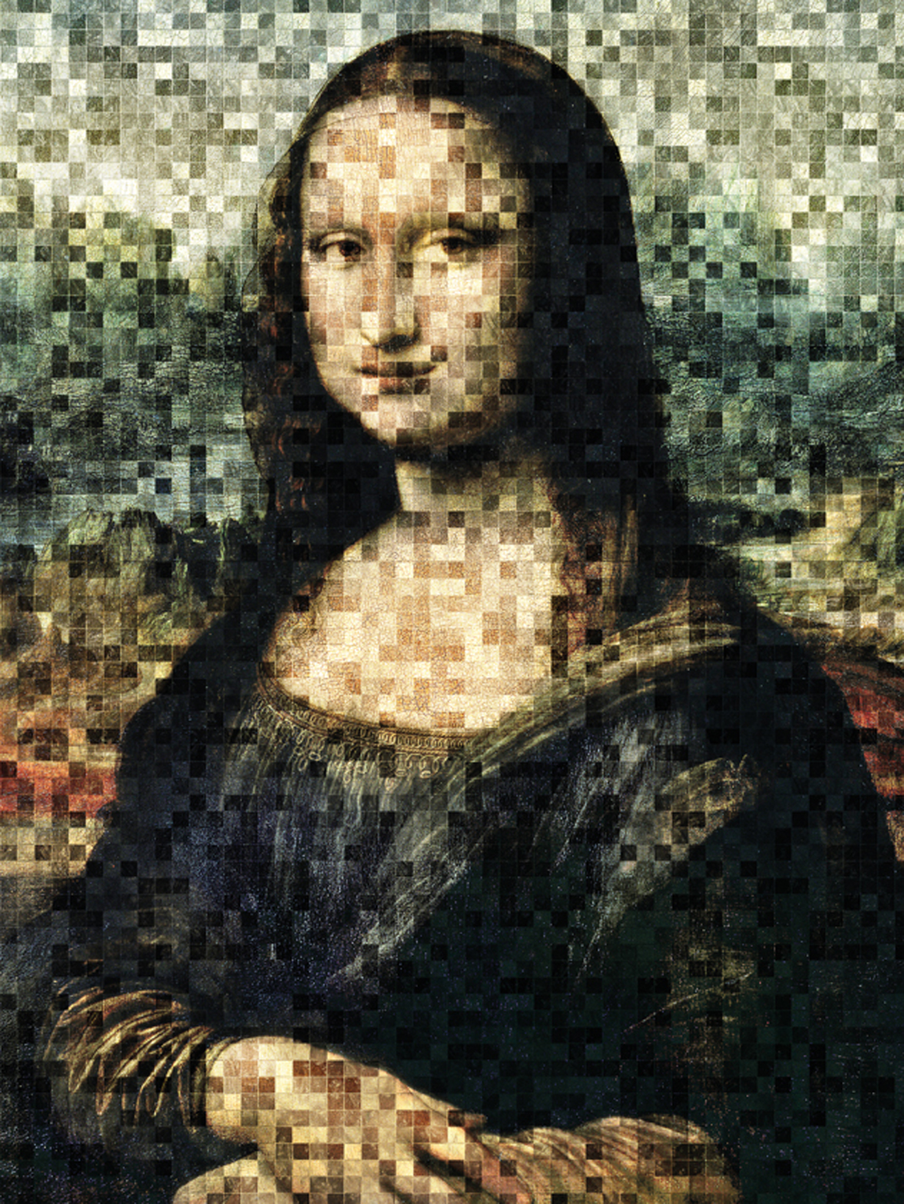 Wandtextil MondiArt | MONA LISA PIXELS | mit Alu-Rahmen | S: 60 x 80 cm