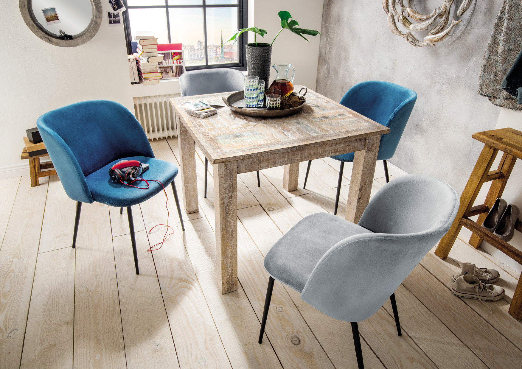 2er Set Stuhl SOAZIG | Samt vanille | Beine Metall schwarz