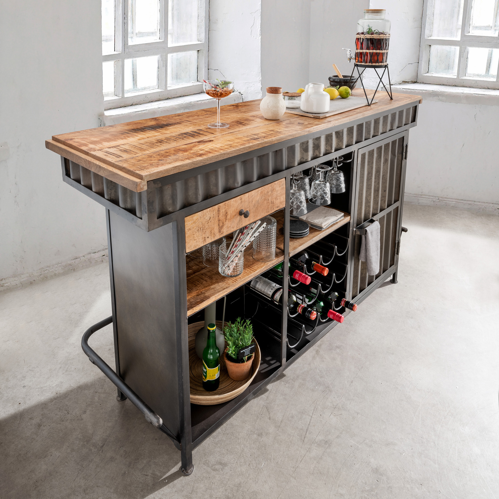 Bartresen/Ladentheke PROST | Metall /Mangoholz | 165 cm breit