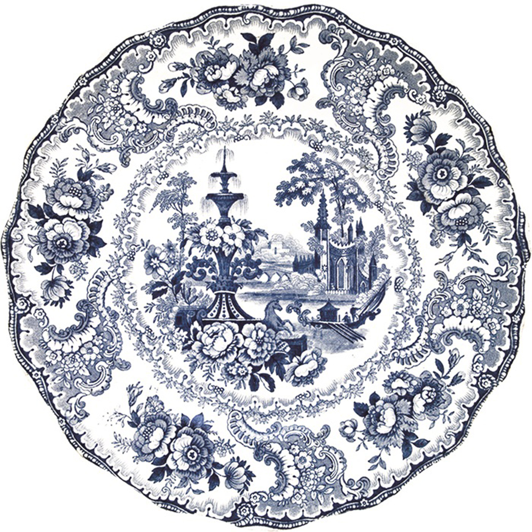 Luxusteppich MondiArt | ROYAL BLUE | Delfter Muster blau-weiß | rund Ø: ca. 200 cm