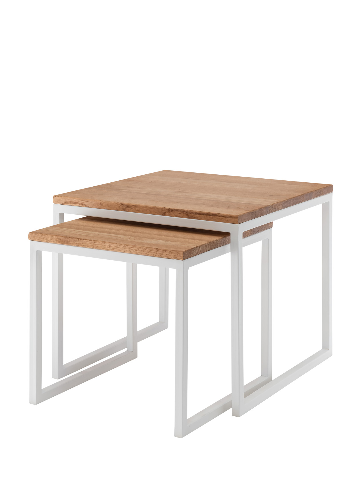 Beistelltisch CORA | 2-er Set | Wildeiche geölt | Metall weiß