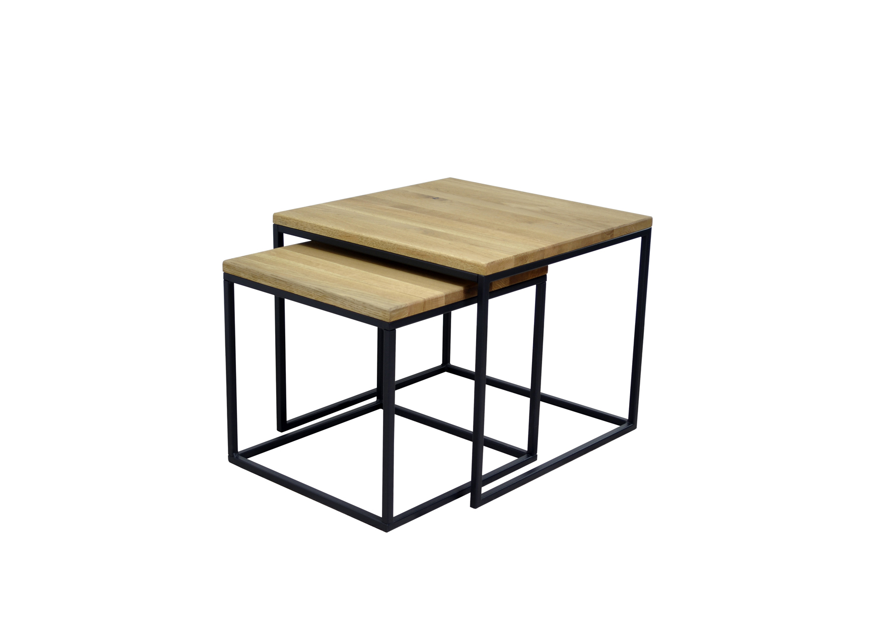 Beistelltisch JANIS | 2-er Set | eckig 50x60 / 40x45 cm | Wildeiche massiv | Metall schwarz