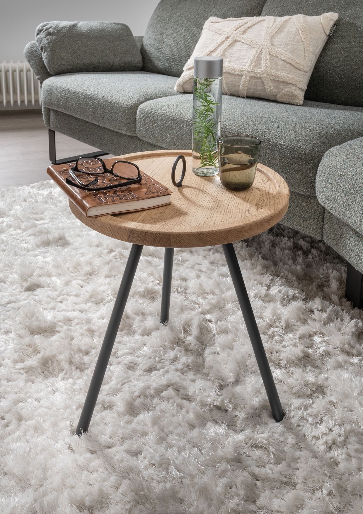 Beistelltisch BEN | rund 40 cm |Wildeiche massiv | Metall schwarz