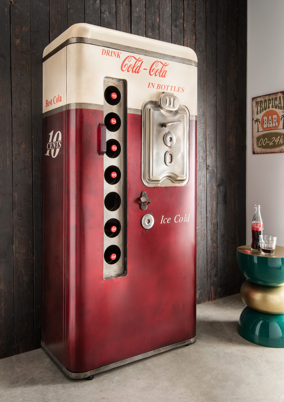 Barschrank Retro COLD-COLA | Metall vintage rot/weiss| B/H: ca.73 x 152 cm