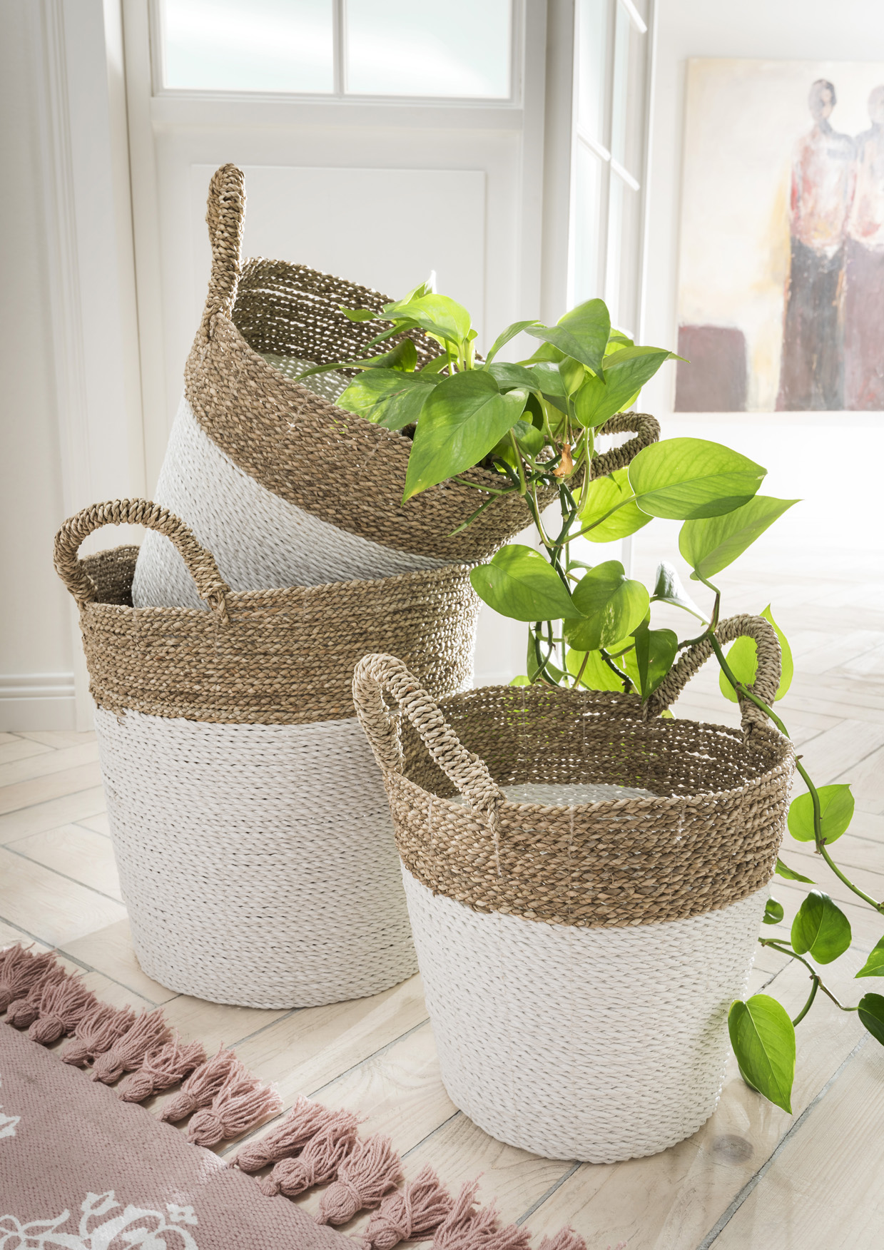 Korbset 3-teilig OCEAN-2 | natur/weiss | 47-36 cm