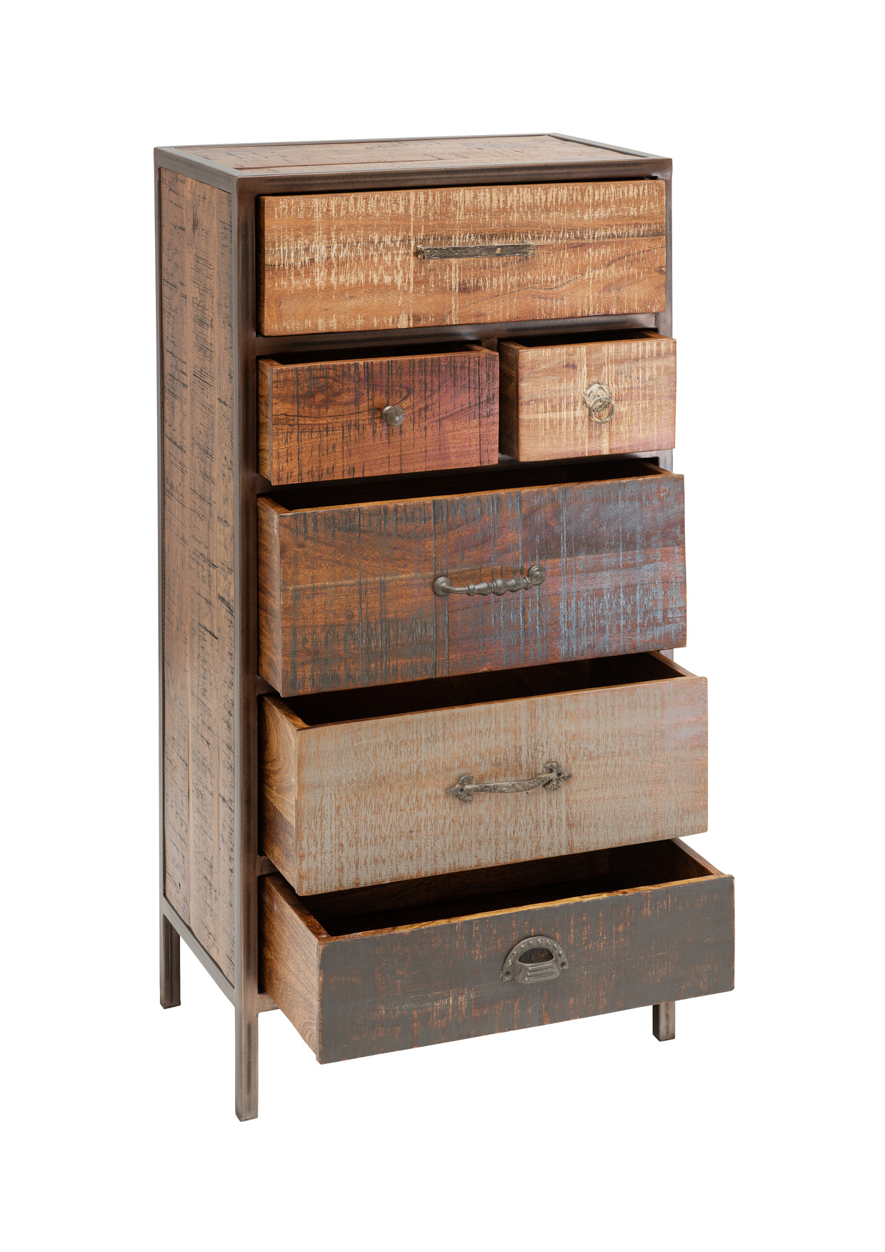 Unikat Kommode PRIYA 2 | massives Altholz recycelt | multifarbig | 6 Schubladen