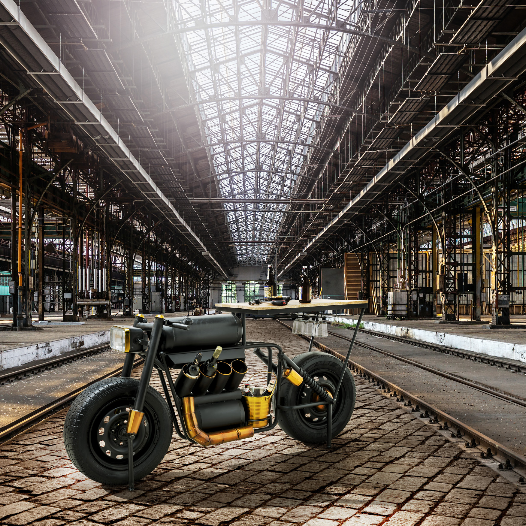Motobike-Bar VECTOR | Metall schwarz-gold | ca. 180 cm