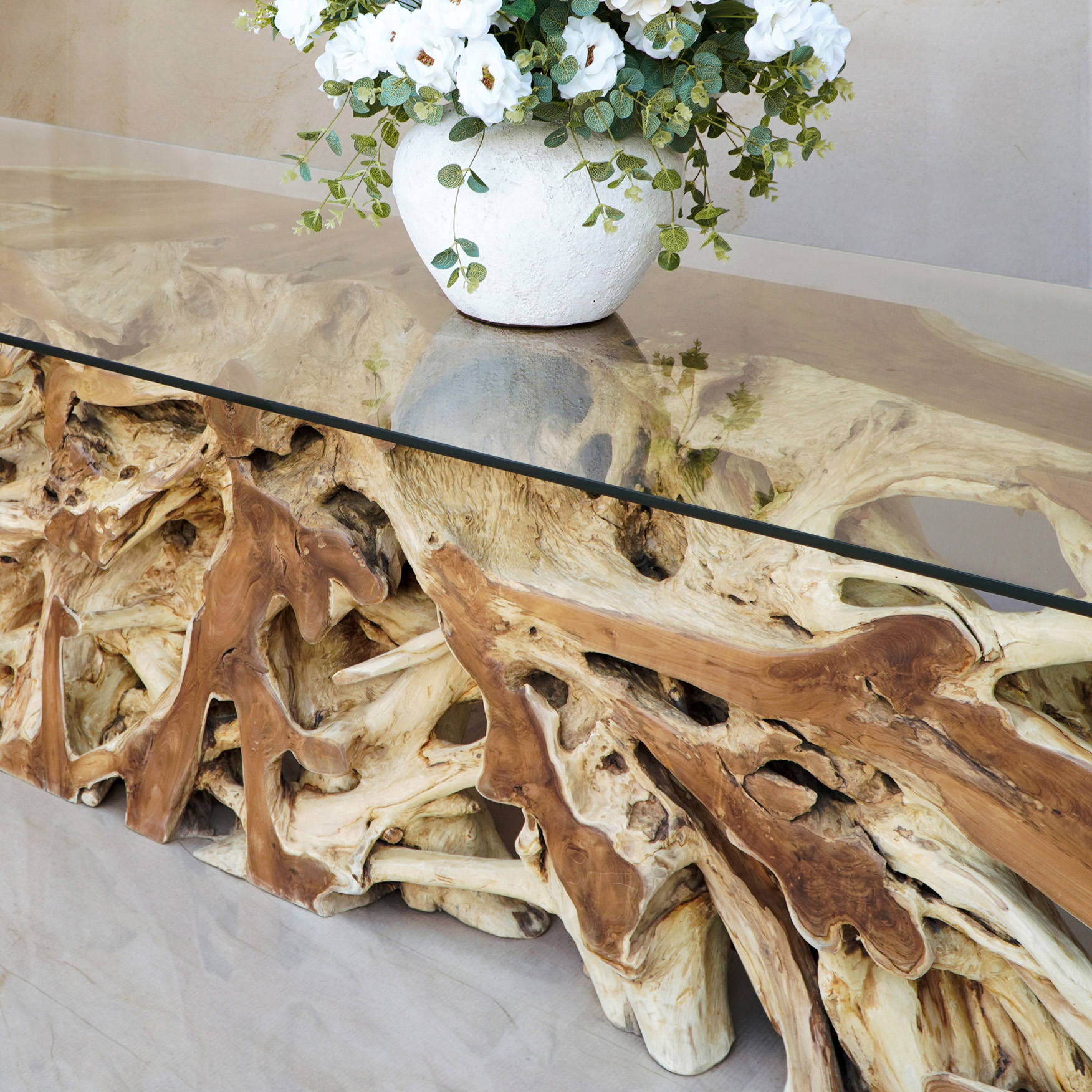 Wurzelkonsole | FOYER  | Teakholz | ca. 300 cm breit