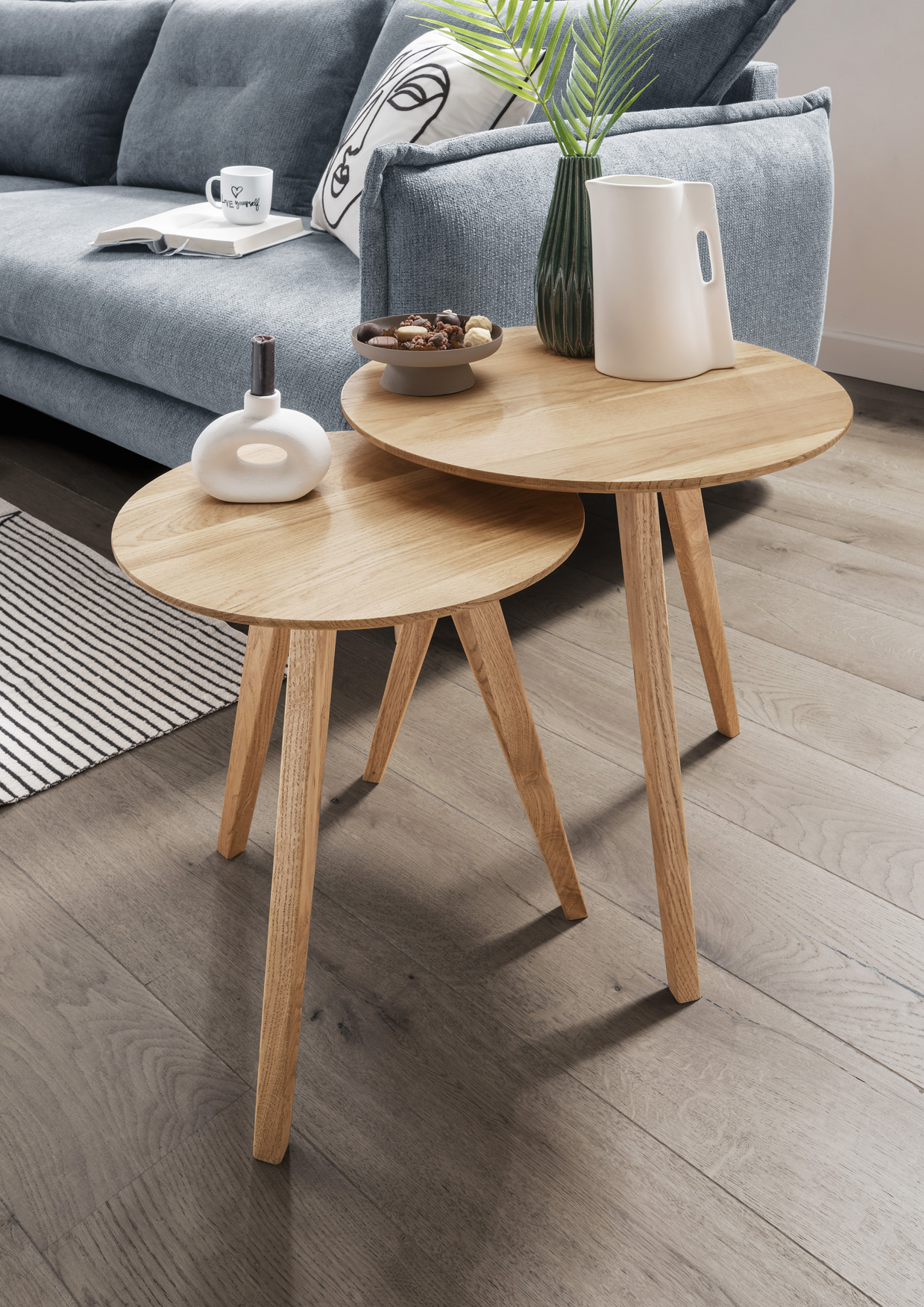 Beistelltisch TOM | 2-er Set | rund 40/50 cm | Wildeiche massiv geölt