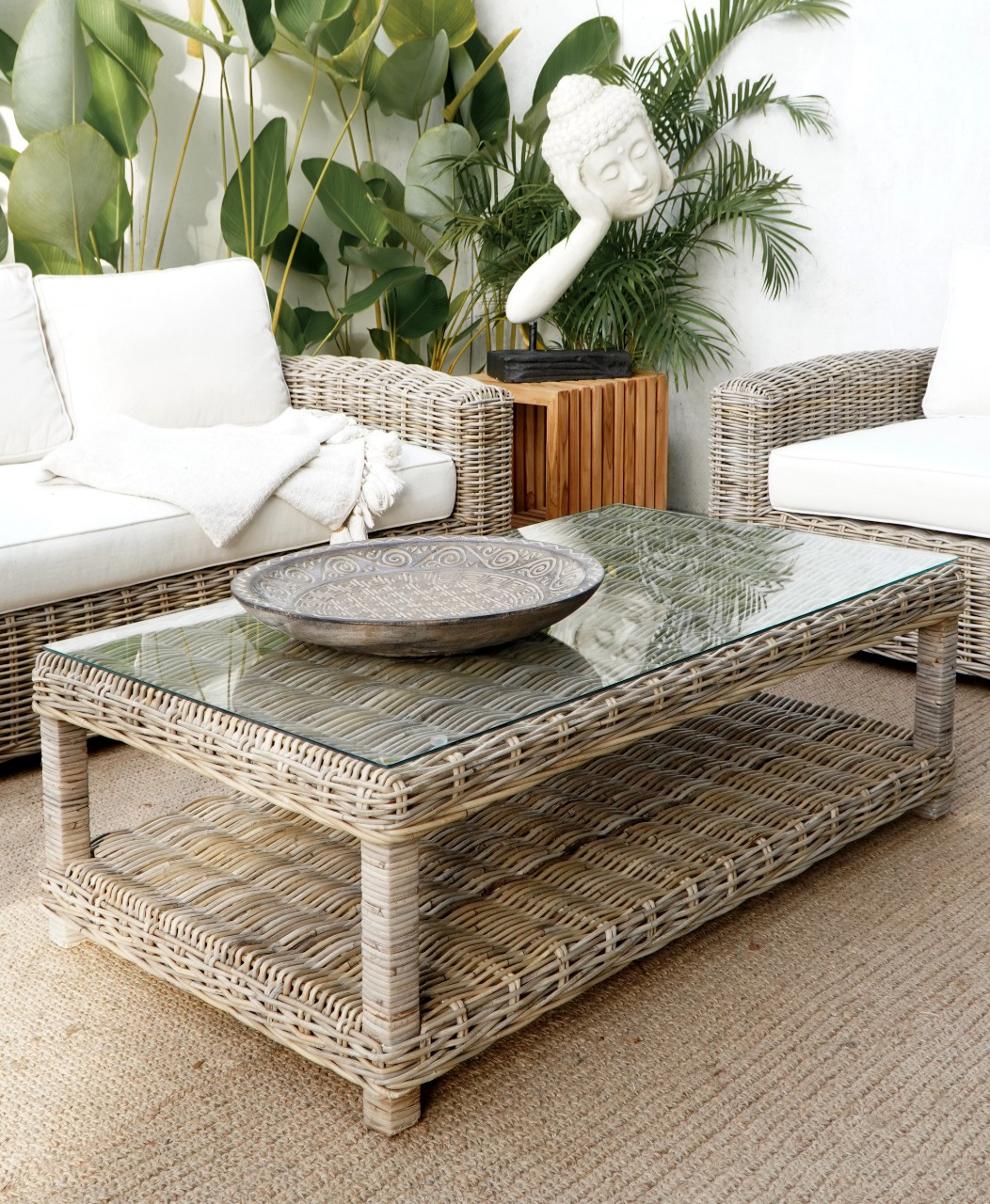 Rattan-Couchtisch | SPLIT | 100 x 50 cm grau