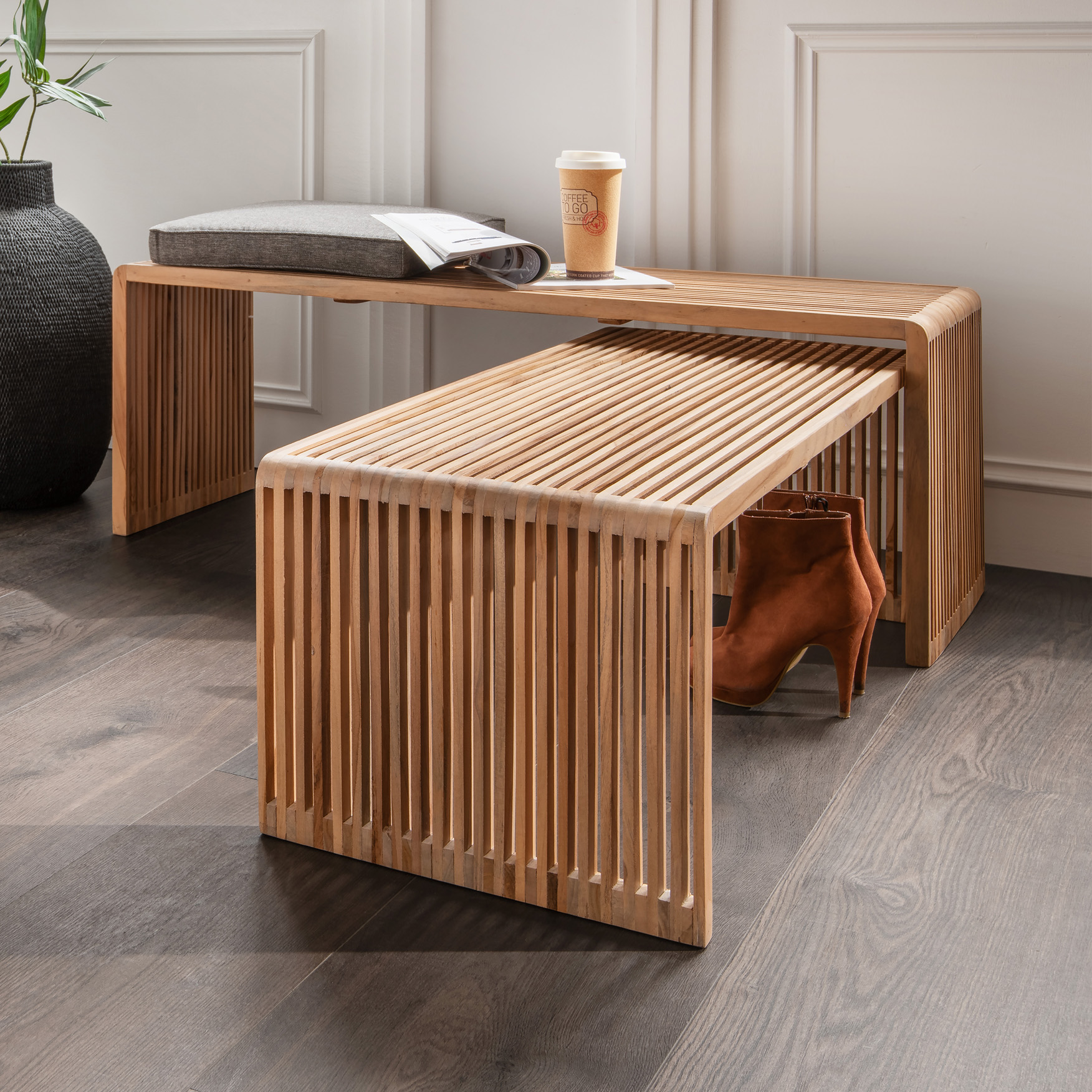 Sitzbank WOODY-1 | 2-er Set | recyceltes Teakholz