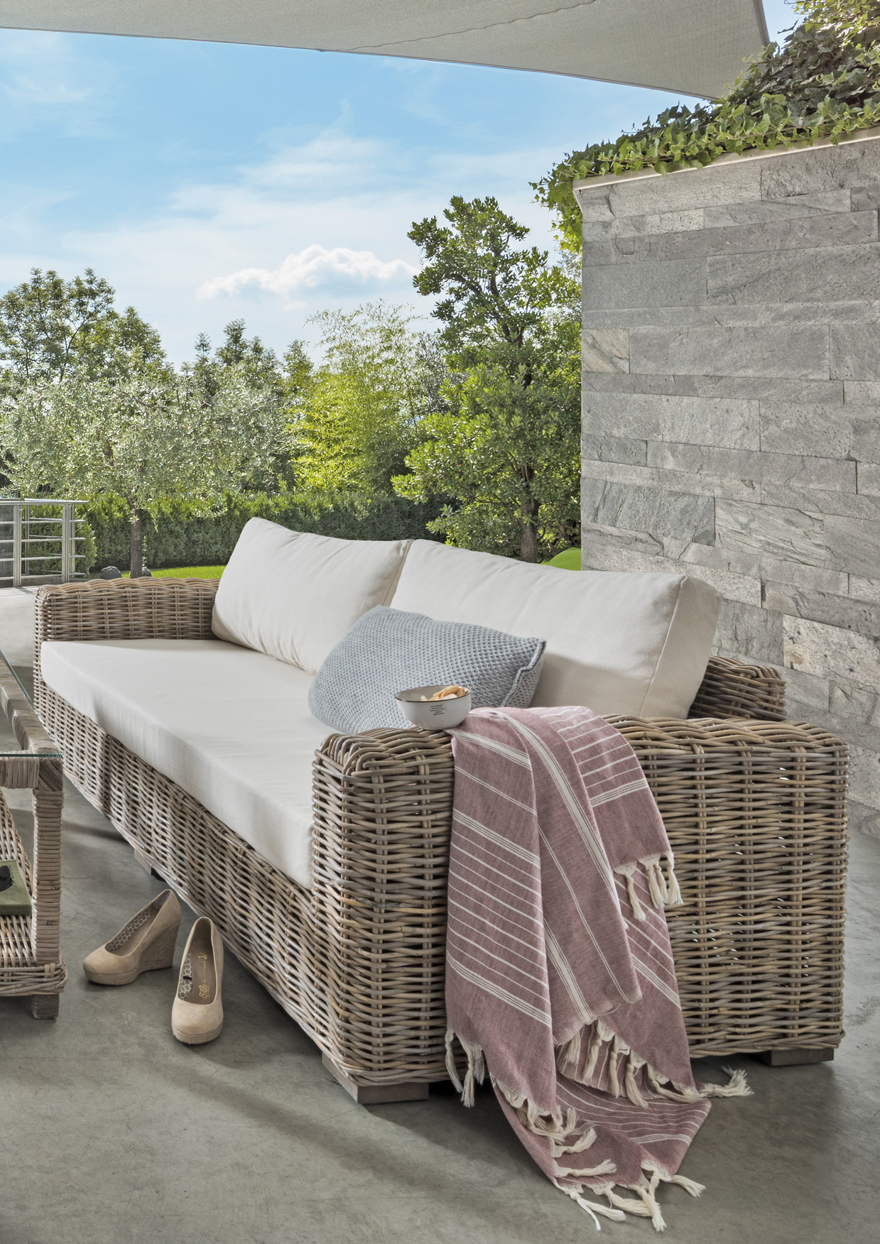 Rattan-Sofa | SPLIT | 3-sitzig | 200 cm grau
