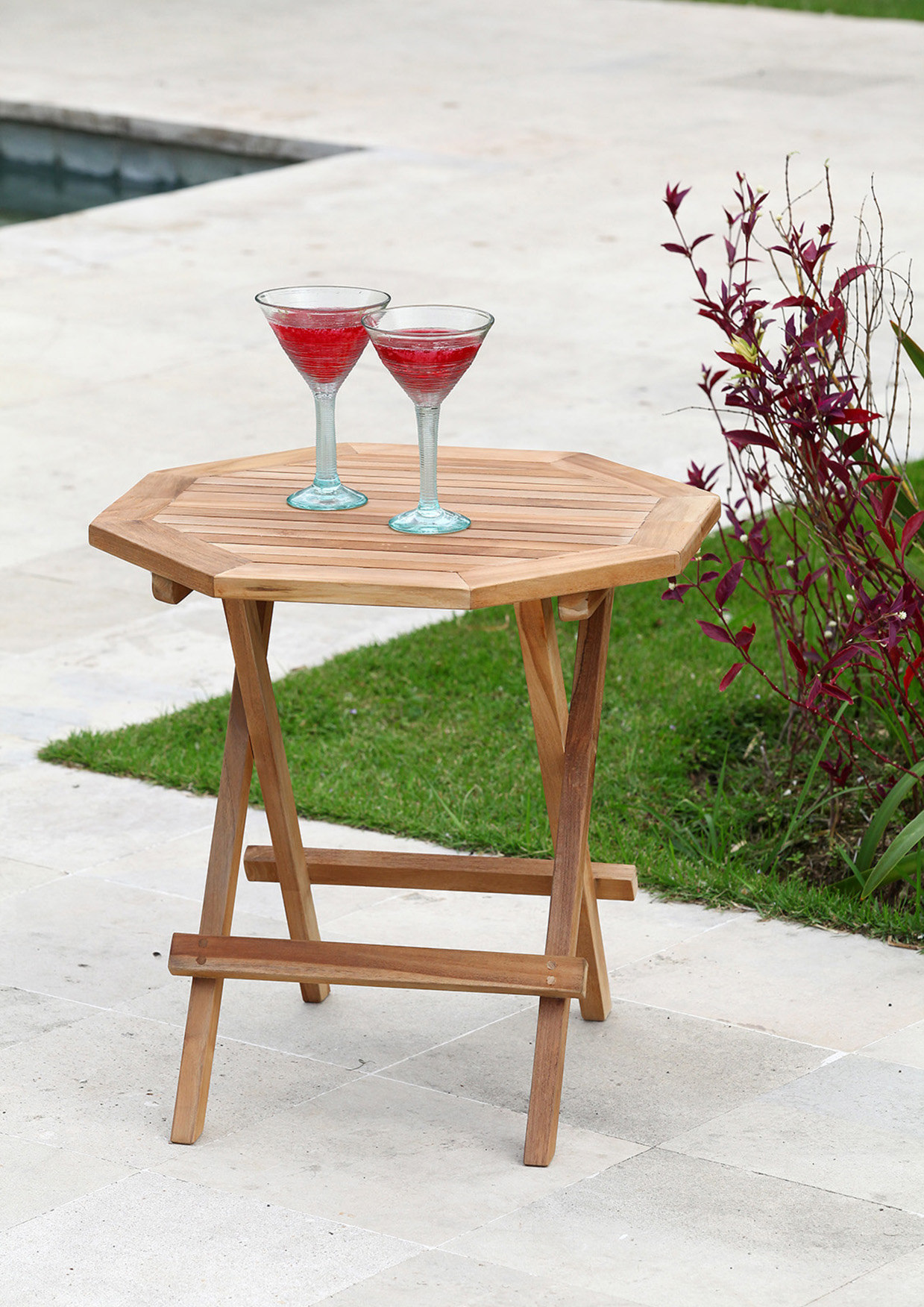 Garten-Beistelltisch PICNIC-2, achteckig | Teak massiv | klappbar