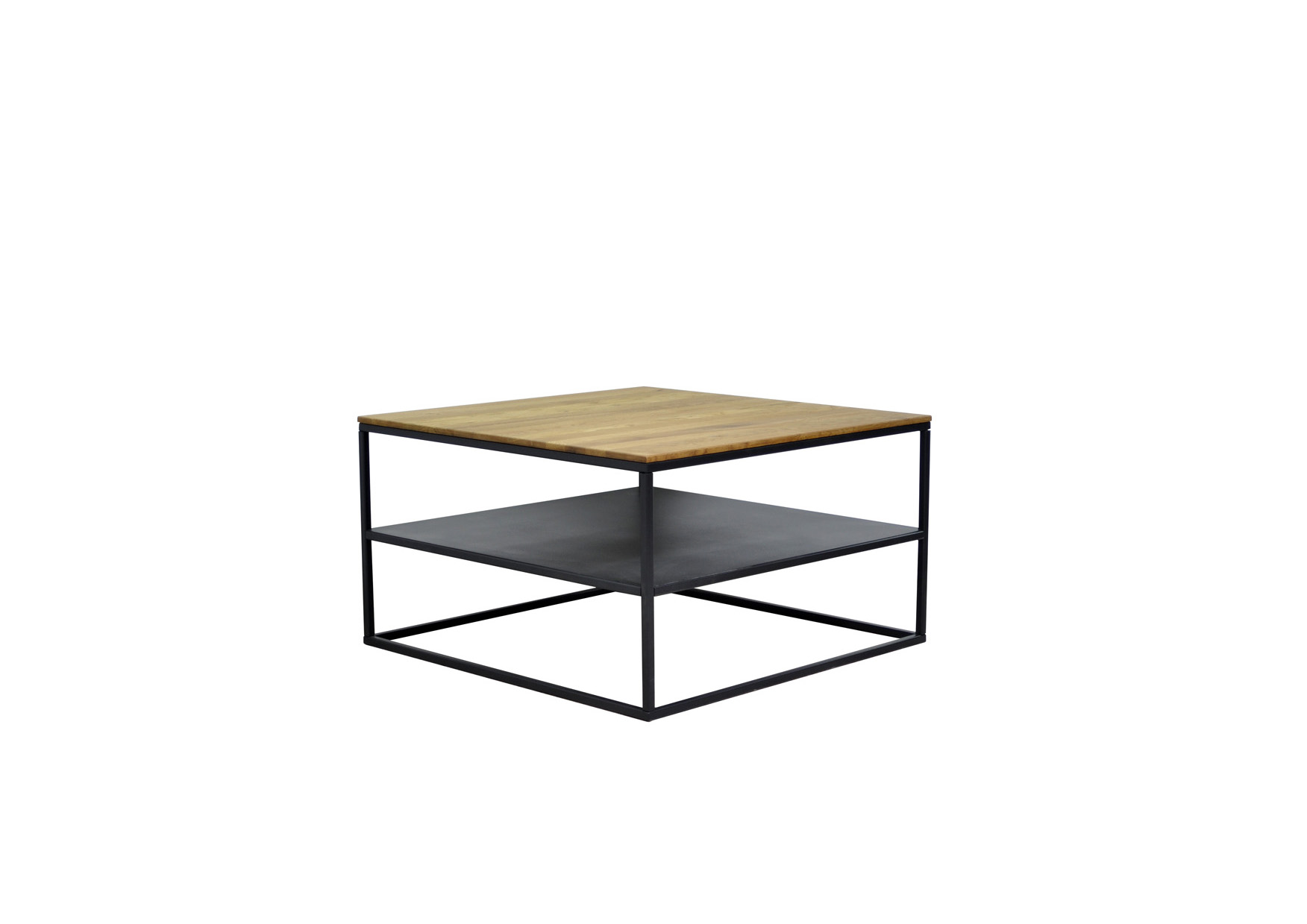 Couchtisch KIM | eckig 70 x 70 cm | mit Ablageboden | Wildeiche massiv | Metall schwarz